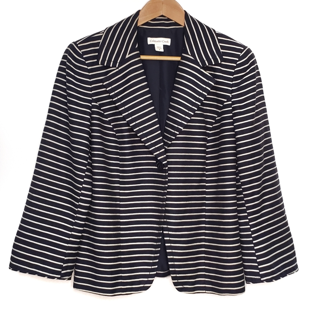 Coldwater Creek Navy Linen Blend Jute Style Jacket